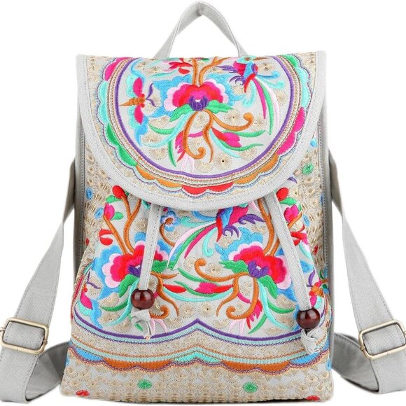 Vintage Embroidered Women Backpack Ethnic Travel Handbag Shoulder Bag